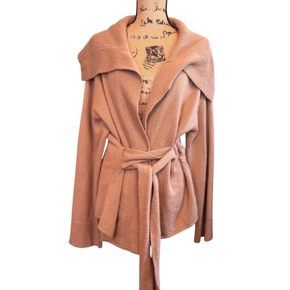 Marina Moscone Collective Womens‎ Camel Belted Shawl Collar Knit Cardigan Medium